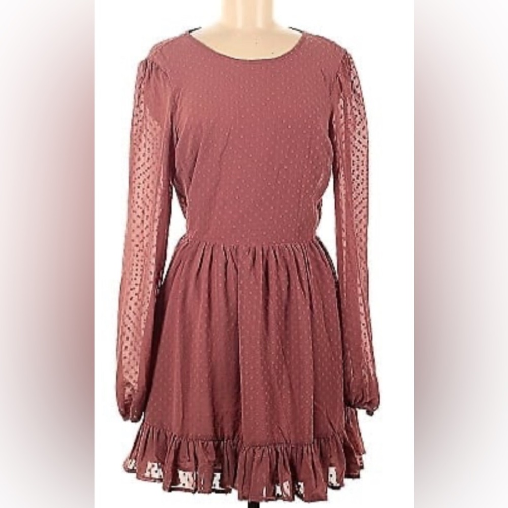 Re Named mauve dress size large sexy back/ Swiss dots NWT